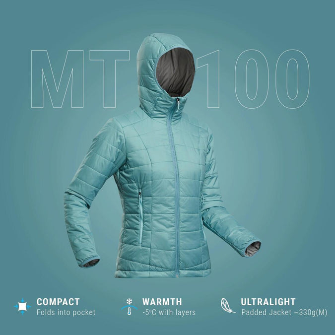 Women's Mountain Trekking Padded Jacket with Hood - MT100 -5°C, photo 8 of 7