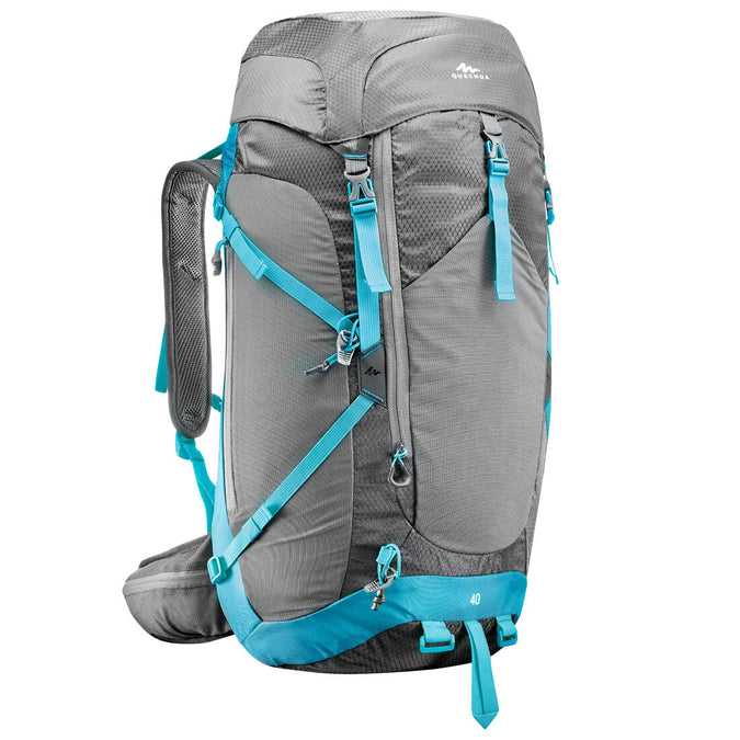 MH500 40L Women s Mountain Walking Backpack Grey Blue Decathlon Kuwait