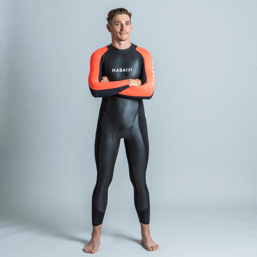 





Men’s open water swimming neoprene wetsuit - OWS 100 2/2 black orange