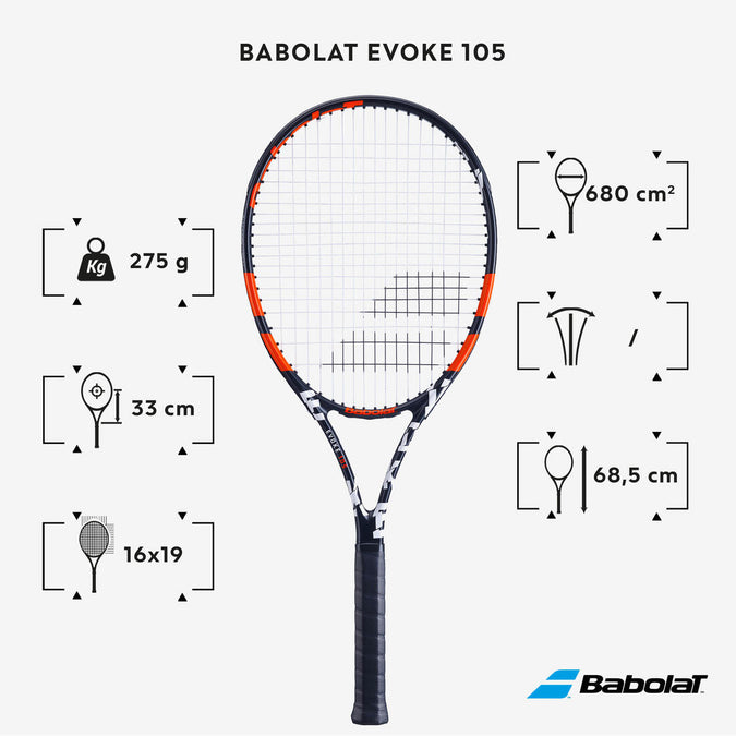 Adult Tennis Racket Evoke 105 Black Orange