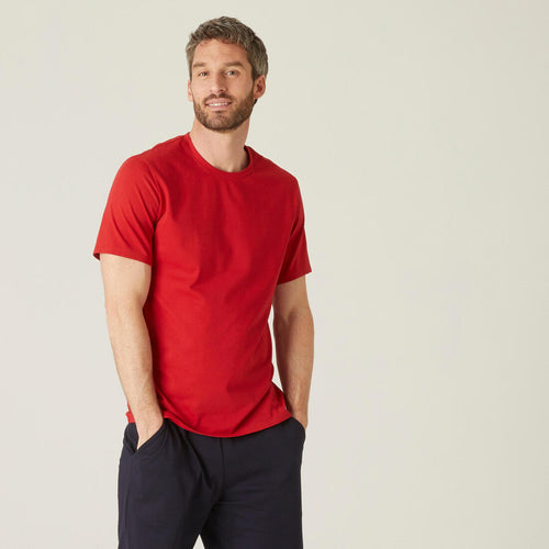 





Men's Short-Sleeved Straight-Cut Crew Neck Cotton Fitness T-Shirt 500