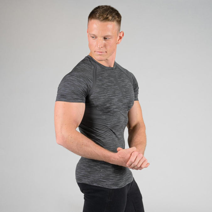 Men's Breathable Short-Sleeved Crew Neck Weight Training Compression  T-Shirt - Grey