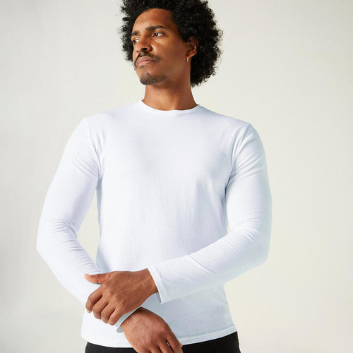 





Men's Long-Sleeved Straight-Cut Crew Neck Cotton Fitness T-Shirt 100