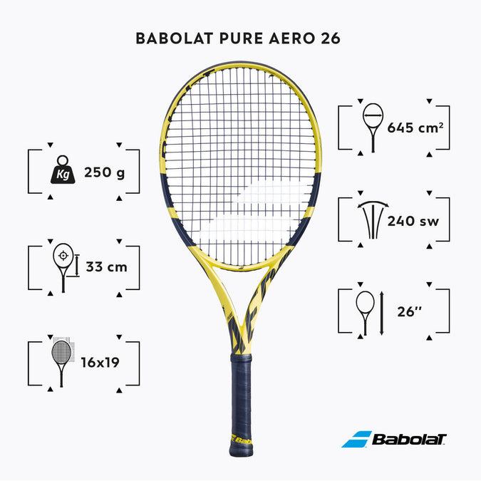 Pure Aero 26 Kids Tennis Racket Black Yellow 2019 Decathlon