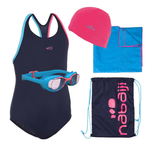 





Girls' Swimming Set 100 START: swimming trunks, goggles, cap, towel, bag
